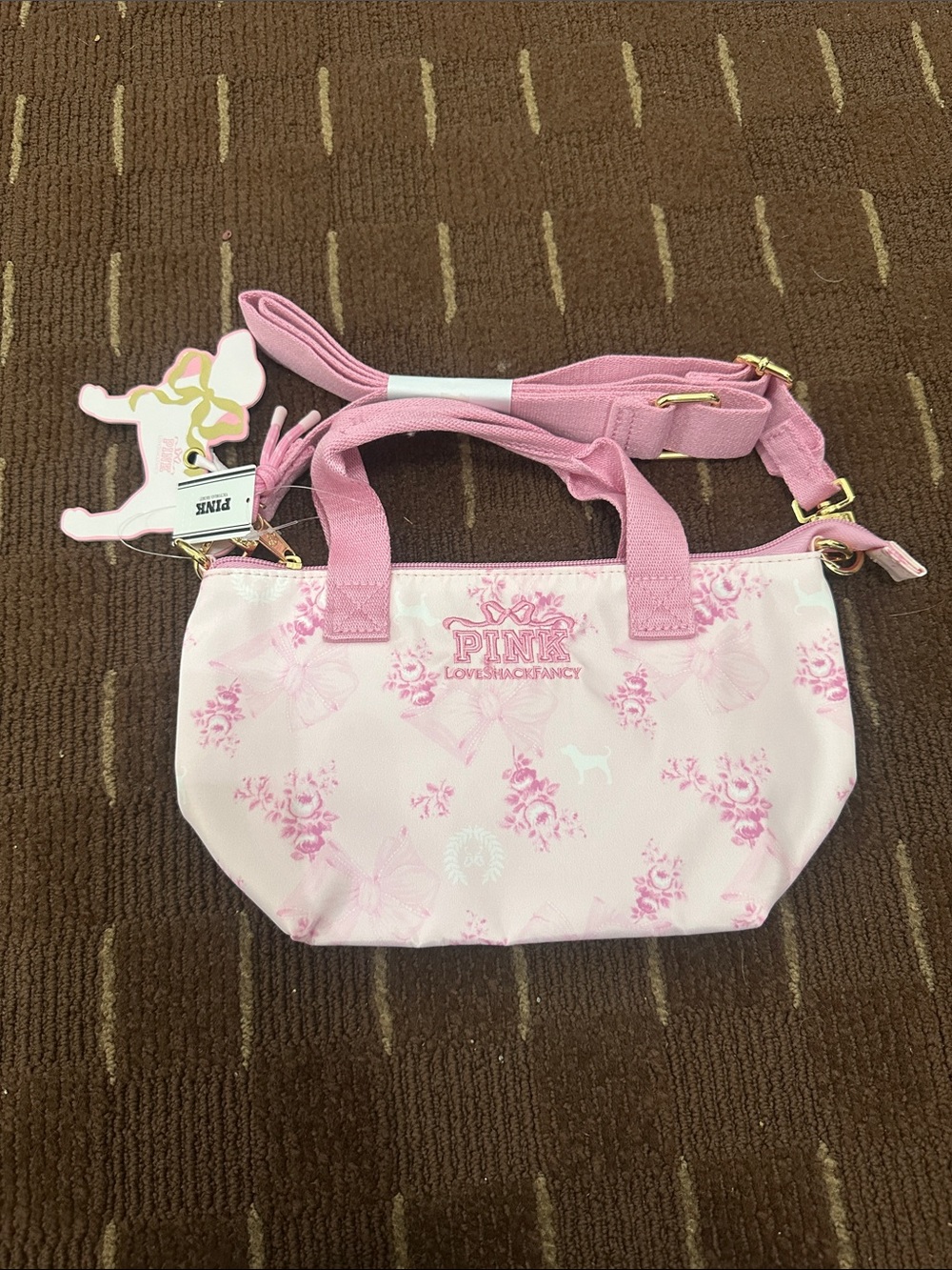 PINK Victoria's Secret x Love Shack Fancy-Light Pink Floral Kids Crossbody Tote